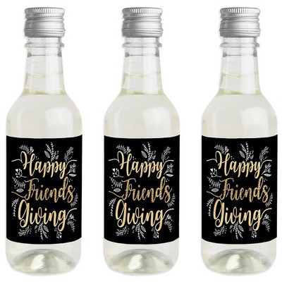 Big Dot of Happiness Elegant Thankful for Friends - Mini Wine & Champagne Bottle Label Stickers - Friendsgiving Thanksgiving Party Favor Gift - 16 Ct