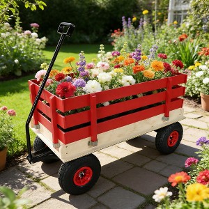 KWPZQEB Garden Wagon, Wooden Utility Cart with Foldable handle & Removable Side Wooden Panels, Yard Dump Cart, Toy Storage Cart for Yard Work - 1 of 4