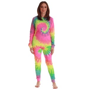 Just Love Women's Tie Dye Two Piece Thermal Pajama Set - Waffle PJ Set - 1 of 2
