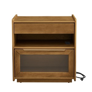 Lirago Mid Century Modern Nightstand with Charging Station 2 Drawers Open Shelf Dark Walnut  24.4"H x 15.75"D x 23.6"W - 1 of 4