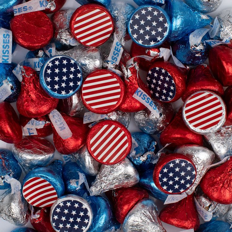 170ct Patriotic Stars & Stripes Stickered Hershey™s Chocolate Red, Blue & Silver Bulk Kisses (1.7lb), 1 of 6