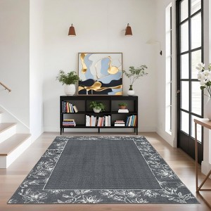 Floral Machine Washable Area Rugs Modern Bordered Rugs for Living Room - 1 of 4