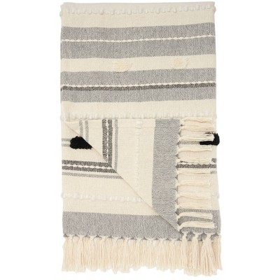 50"x60" Ribbed with Pom-Pom Throw Blanket Black/Ivory - Mina Victory