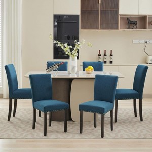 coucheta Dining Chairs Set of 6, Upholstered Parsons Diner Room Chair Sets Fabric Kitchen Chairs with Nailhead Trim, for Kitchen, Dining, Dark Blue - 1 of 4