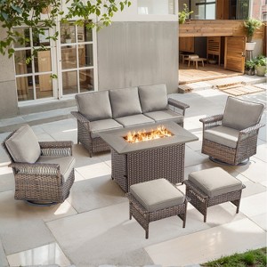 Belord 6 Pieces Outdoor Patio Furniture Set with Fire Pit Table - Firepit Set with Outdoor Couch Swivel Patio Chairs Ottomans and 50000BTU Fire Pit - 1 of 4