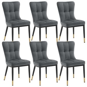 Bekrvio Modern High Back Dining Chairs Set of 2/4/6,Velvet Waffle Upholstered Armless Accent Side Chairs with Metal Legs for Dining/Living Room - 1 of 4