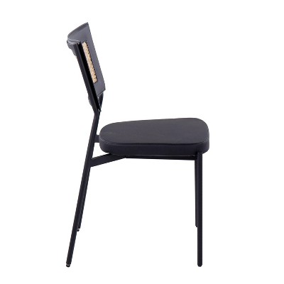 Black Faux Leather and Rattan Side Chair Set with Metal Frame