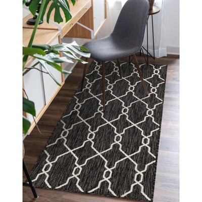 Charcoal Trellis Flat Woven Outdoor Runner Rug