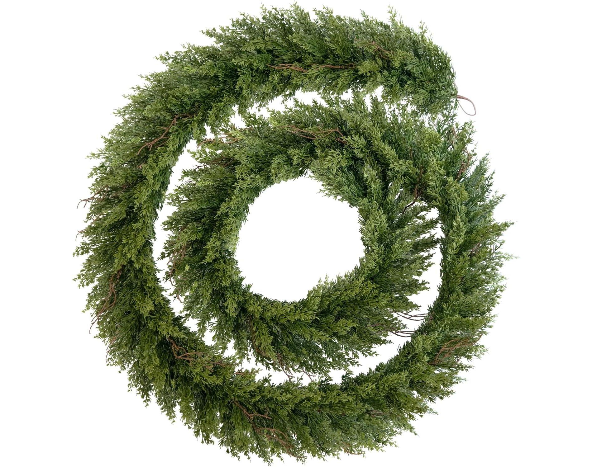 Vitalismo 6/9/12ft Artificial Realistic Christmas Garland Real Touch Faux Cypress Garland w/ Dried Branches for Fireplace Stairs Railing Dining Table