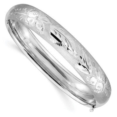 Black Bow Jewelry 11mm 14k White Gold Florentine Engraved Hinged Bangle Bracelet
