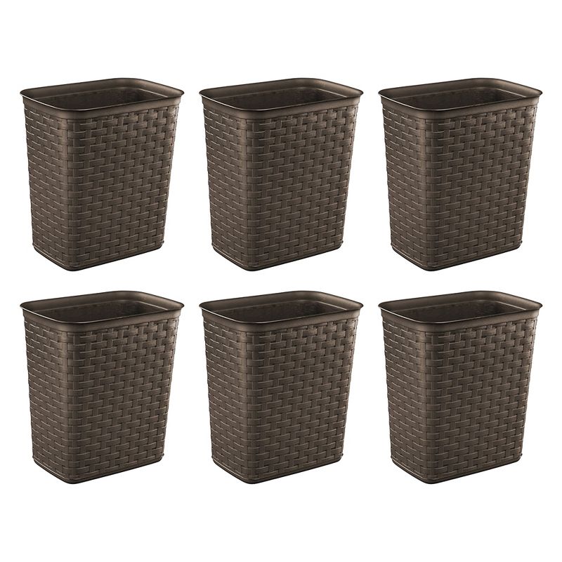 Sterilite 3.4 Gallon Weave Wastebasket, Small, Decorative Trash Can for the Bathroom, Bedroom, Dorm Room, or Office, Espresso Brown, 6-Pack, 1 of 5
