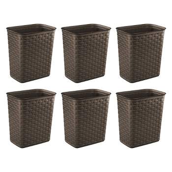 Sterilite 3.4 Gallon Weave Wastebasket, Small, Decorative Trash Can for the Bathroom, Bedroom, Dorm Room, or Office, Espresso Brown, 6-Pack