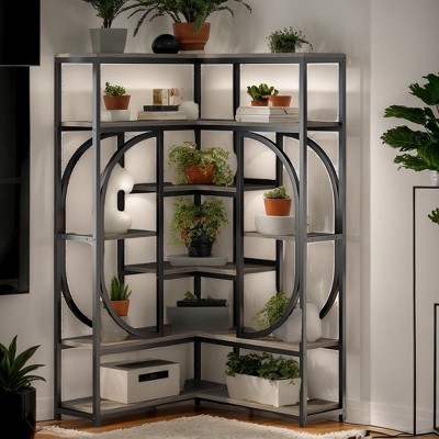 Hommoo 7-Shelf Corner Bookshelf, L-Shaped Bookcase Display Rack