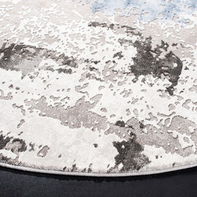 Swirling Greyscale Abstract 59" Round Synthetic Area Rug