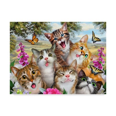 Goofy Kittens Canvas Art with Pink Flowers