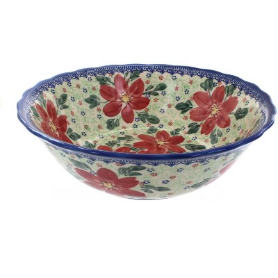 Blue Rose Polish Pottery Poinsettia Large Serving Bowl