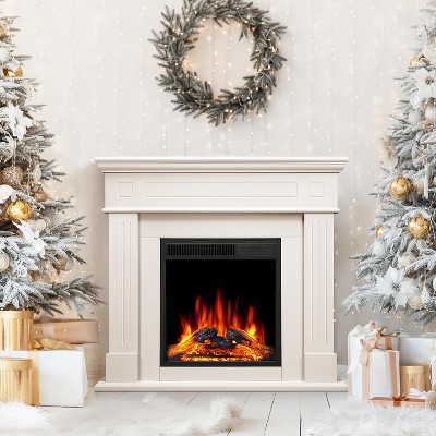 ZAFRO 43 Inch Electric Fireplace with Mantel Wooden Surround Firebox TV Stand,FreeStanding Electric Fireplace Heater Entertainment Center