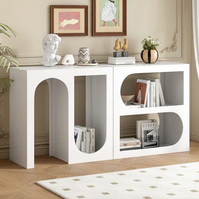 62.8"W Modular Entryway Console Table with Rectangular Exterior and Curved Interior Design for Customizable Arrangements - ModernLuxe