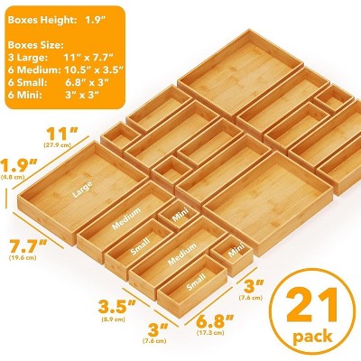 SpaceAid 21-Piece Bamboo Drawer Organizer Set – Multi-Use Divider Bins for Kitchen, Bathroom, Office, and Makeup Storage, Natural — фото 2