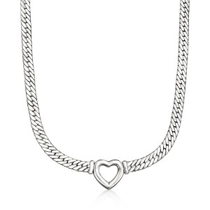 Ross-Simons Sterling Silver Cuban-Link Heart Necklace - 1 of 3