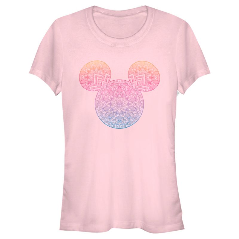 Juniors Womens Mickey & Friends Colorful Mandala Mickey Mouse Logo T-Shirt, 1 of 5
