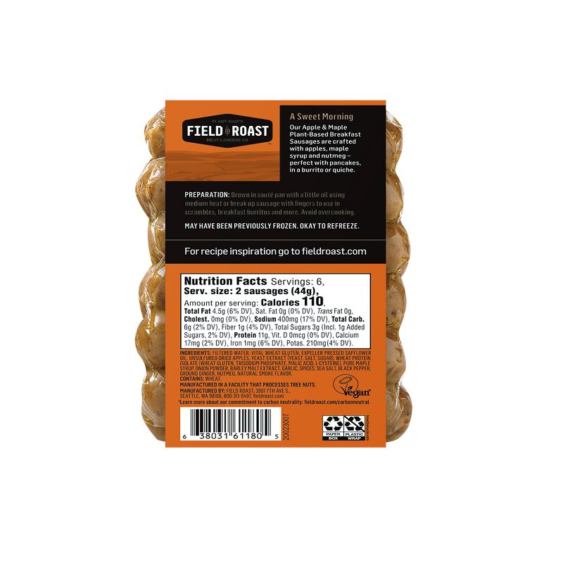 Field Roast Apple &#38; Maple Plant Based Vegan Breakfast Sausage - 9.3oz/12ct, 4 of 5
