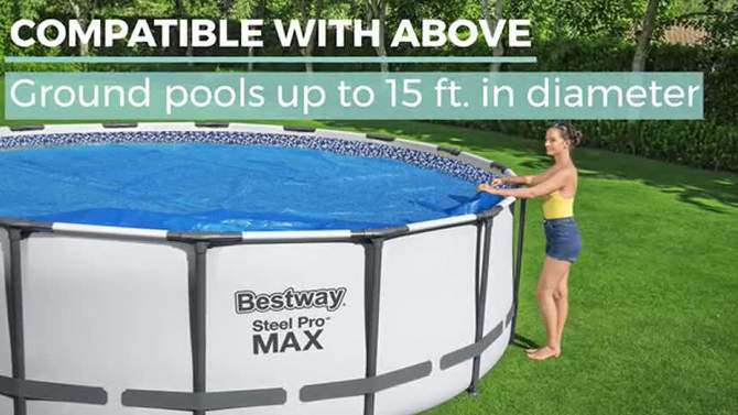 Bestway Flowclear 14 Feet Round Above Ground Solar Pool Cover Only for Pool Water Maintenance of Swimming Pools 15 Feet in Diameter, Blue, 2 of 8, play video