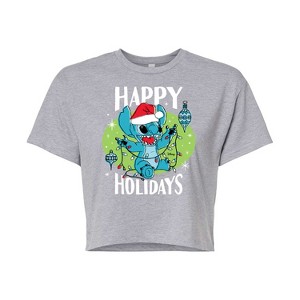 Women's - Lilo and Stitch - Happy Holidays Christmas Cropped Graphic T-Shirt - 1 of 4