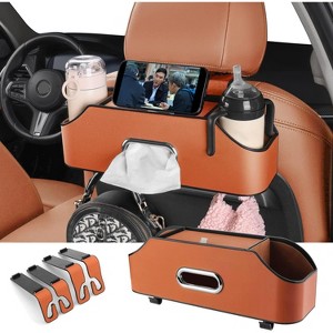 Car Back Seat Organizer with 2 Cup Holders, Napkin Holders with Hook for Travel & Kids - 1 of 4