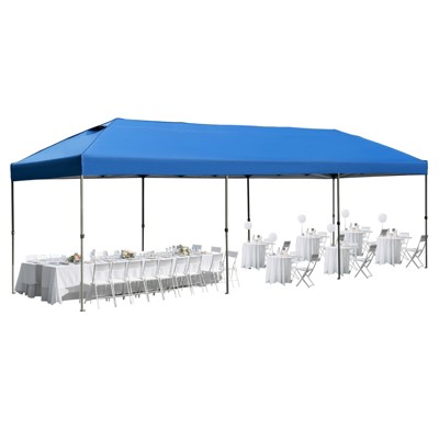 VisioGear 10'*30' Canopy Tent, Party Tent with 4 Sidewalls, 3 Height Adjustable, Outdoor Canopy Tent for Weddings, Blue, 344.4"*116.4"*111.6"
