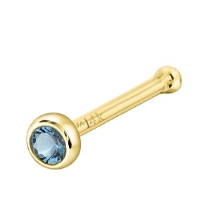 Jewelry Avalanche 22G 14K Gold Bezel-set Aquamarine Ball-end Nose Stud - 1 of 3