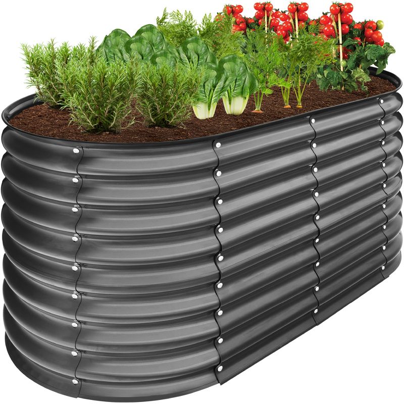 Best Choice Products 4x2x2ft Outdoor Raised Metal Oval Garden Bed, Planter Box for Vegetables, Flowers - Charcoal, 1 of 9