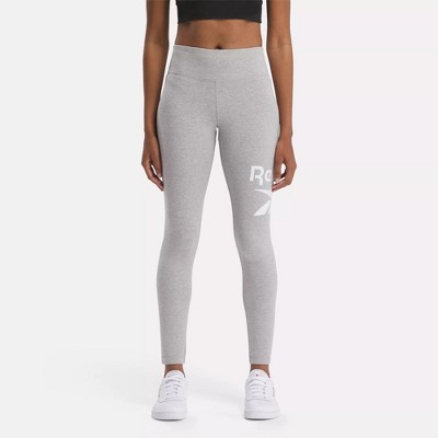 Image of Reebok Identity Logo Leggings Womens Athletic Leggings Small Medium Grey Heather / White / White