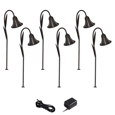 John Timberland Tulip Dark Rust 8-Piece LED Landscape Path Light Set