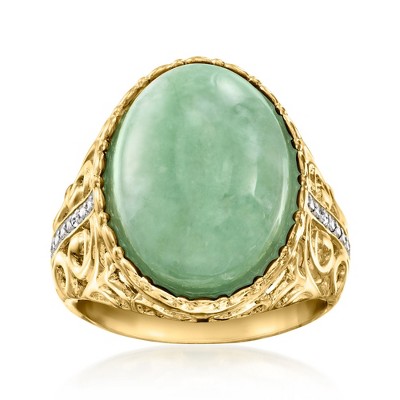 Ross-Simons Jade Ring With Diamonds in 18kt Gold Over Sterling