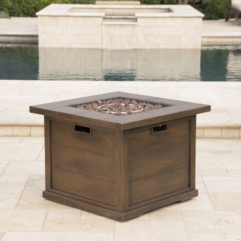 Ellington Outdoor Wood Patterned Square Gas Fire Pit - Brown - Christopher Knight Home, 3 of 7