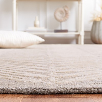 Chevron Leaves Beige and White Wool Viscose 4' x 6' Rug