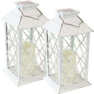 Sunnydaze Outdoor Concord Hanging Tabletop Solar LED Rustic Farmhouse Decorative Candle Lantern - 11" - 1 of 4