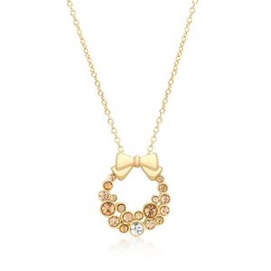 Slickblue Holiday Wreath Pendant Necklace for Women – 18K Gold Plated, Champagne Crystals, 16” + 3” Extender - 1 of 4