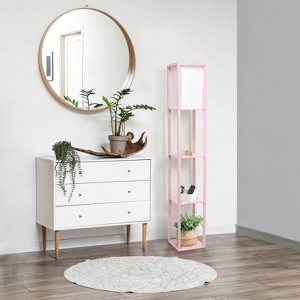 Creekwood Home Classix 62.5" Contemporary 3-Tier Storage and Display Floor Lamp with Linen Shade - 1 of 4