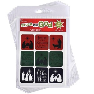 Dickson's Stuck On God - Jesus Is The Reason for The Season - Wise Men Seek Him - Red/Black/Green Paper Self-Adhesive Square Stickers - 1 of 1