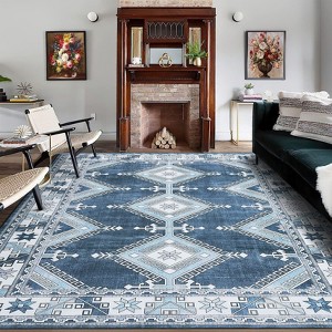 Washable Vintage Rug Non Slip Low Pile Rug Soft Throw Floor Cover Foldable Indoor Carpet for Living Room Bedroom Playroom Nursery - 1 of 4
