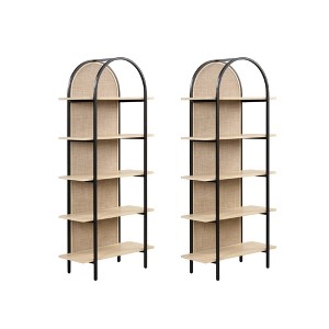Nathan James 70.8" Amara Rattan and Metal Arch Bookshelves Light Oak - 1 of 4