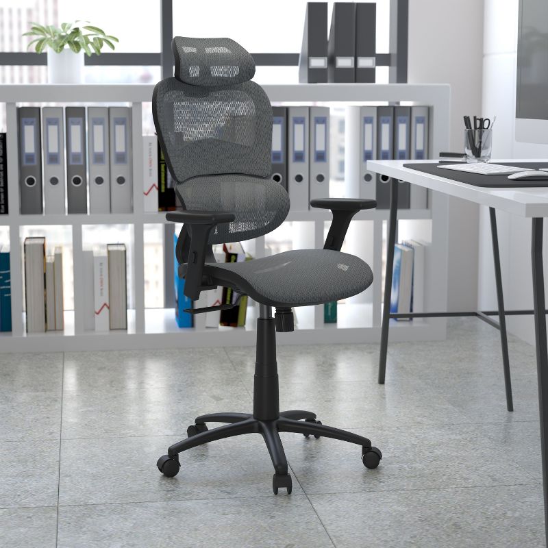Flash Furniture Ergonomic Mesh Office Chair with 2-to-1 Synchro-Tilt, Adjustable Headrest, Lumbar Support, and Adjustable Pivot Arms, 3 of 14