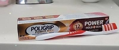  Super Poligrip Power Max Power Hold plus Seal Denture Adhesive  Cream, Denture Cream for Secure Hold and Food Seal, Flavor Free - 2.2 oz  (Pack of 4) : Health & Household