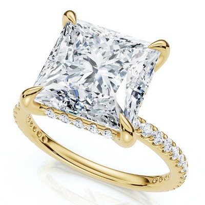 Pompeii3 Certified 4 1/3Ct Princess Cut Side Halo Engagement Ring 14k Gold/Pt Lab Created