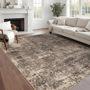 Washable Rug 9x12 Rug Vintage Distressed Rug with Non Slip Backing Foldable Low Pile Rug Ultra-Soft Throw Carpet for Living Room Bedroom Nursery - 1 of 4