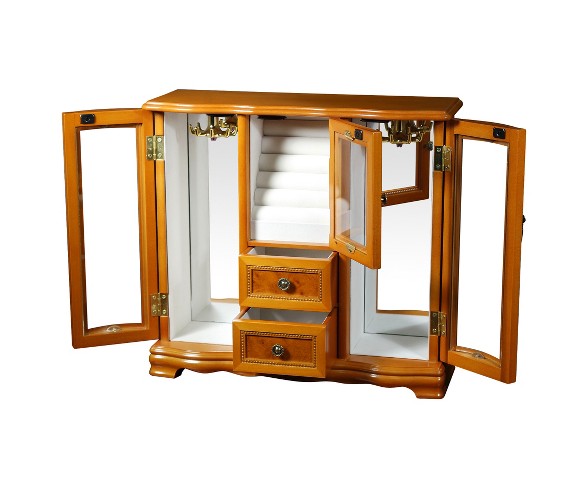 Mele Designs Lyra Women's Glass Door Jewelry Box-Burlwood Oak