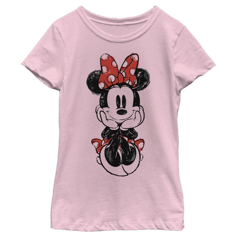 Girl's Mickey & Friends Sitting Minnie Sketch T-Shirt, 1 of 5