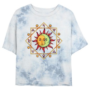 Junior's Women Lost Gods Celestial Moon Sun Face Crop T-Shirt - 1 of 4
